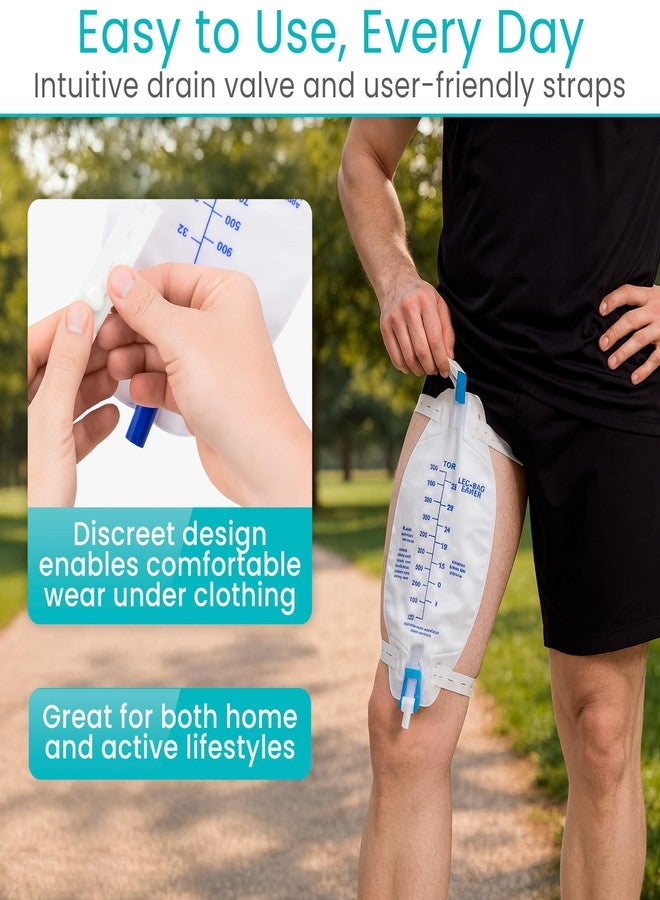Vive Leg Urinary Drainage Bag with 1000mL Capacity, 18" Tube - 1 Pack Medical Urine Bag for Catheter Users & Incontinence - Easy-Tap Mechanism & Anti-Reflux Valve (1) - Image 4